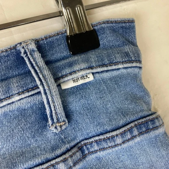 MOTHER Sz‎ 25 Hustler Ankle Cropped Flare Raw Hem Designer Blue Stretch Jeans - Picture 9 of 9